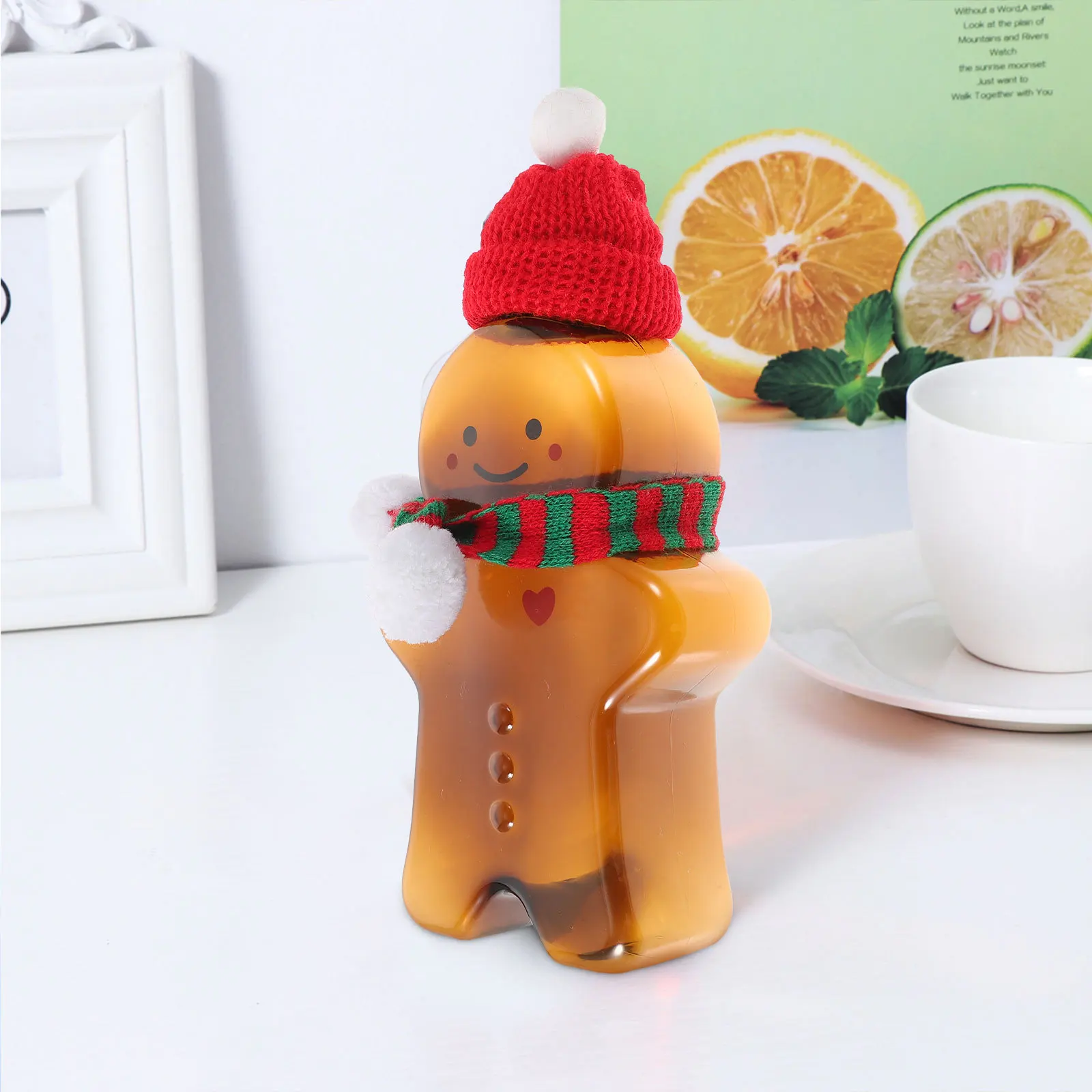 

3Sets Christmas Juice Bottles Plastic Refillable Water Bottles Gingerbread Man Design Leakproof Milk Bottle Juice Container