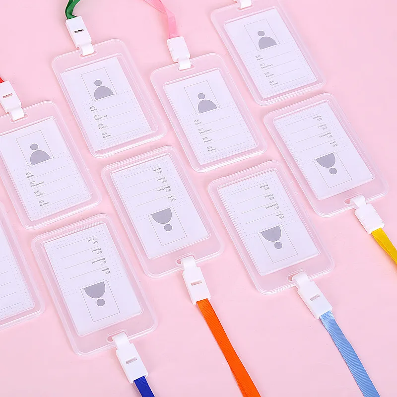 10Pcs Card Cover ID Card Holder With Silicone Rope Professionals Employee Access Control Card Holder ID Badge Lanyard Holder