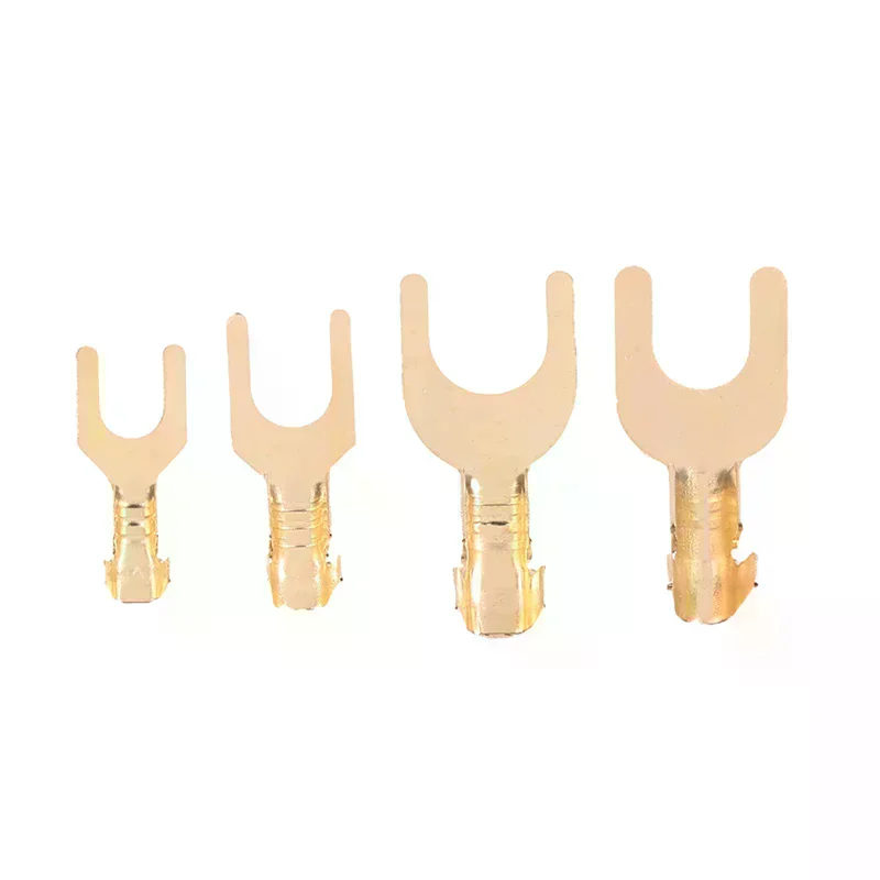 100Pcs/Pack 3.2/4.2/5.2/6.2MM U-Shaped Brass Cable Grounding Lug Fork Terminal Pressed Bare Terminal Butt Docking Connector