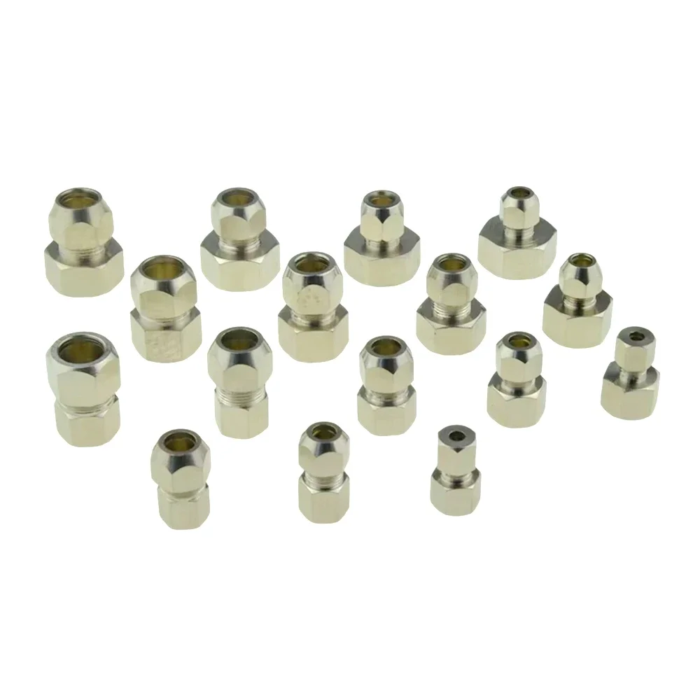 Copper nickel plating Ferrule Compression Pipe Fitting Connector 1/8 1/4 3/8 1/2 Thread 4 6 8 10 12 14 16mm Tube Adapter