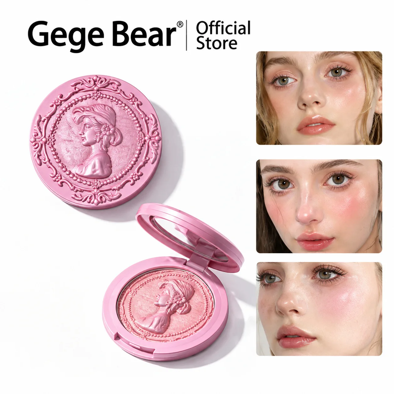 Gege Bear Three-Dimensional Relief Mist Blush Powder, Pink and Brightening, Enhances Skin Tone, Korean-Style Nude Makeup