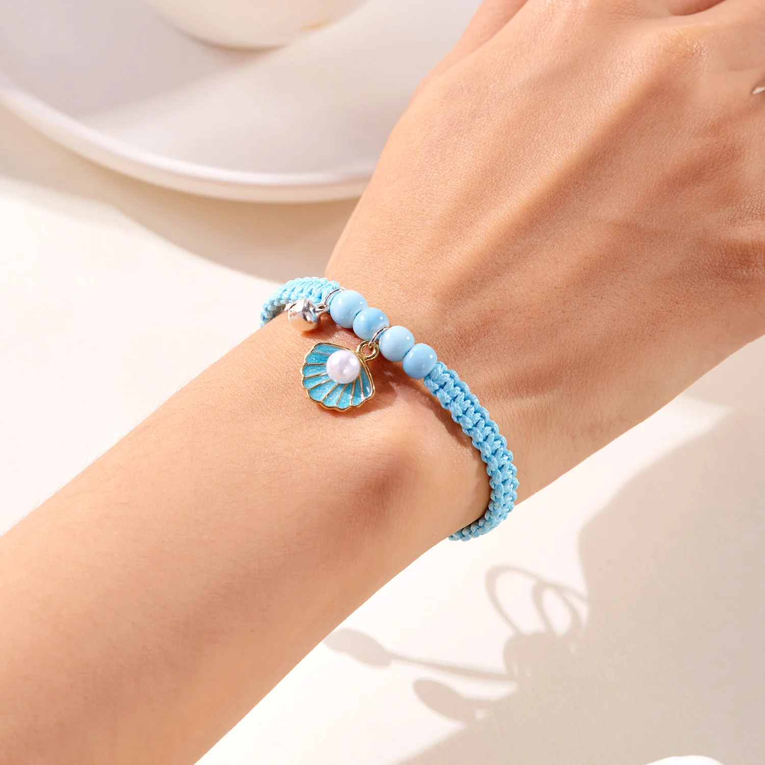 

Creative Starfish Shells Pearl Pendant Bracelet For Women Handmade Rope Braided Ceramic Bead Bells Bracelets Friendship Jewelry