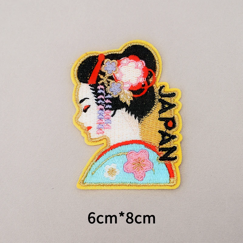 Japanese Cultural and Creative Embroidery Iron On Patches Humanistic Landscape Singer Emblem DIY Clothing and Hat Decoration