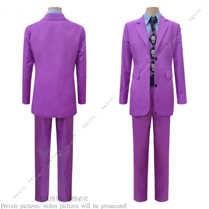 Jo's Suit Kira Yoshikage Cosplay Costume Wig Undead Diamond Bizarre Kawashiri Yoshitaka Adventure Purple Suit Men Halloween Suit