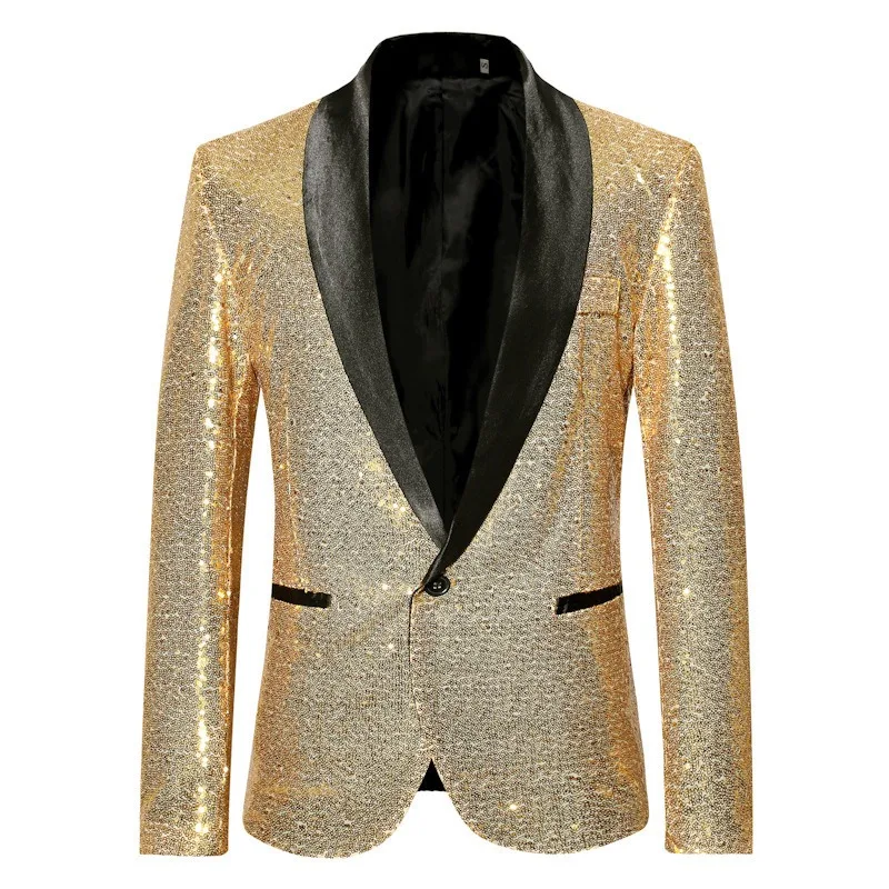 Performance Dress, Gold Glitter, Suit, Nightclub, Men's Clothing, Host, Emcee, Cinema Jacket, European Size