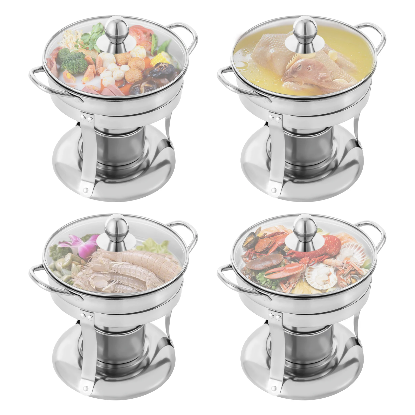 

4 Set Small Stainless Steel Buffet Warmer Chafer Round Chafing Dish Warmer Set with Lid for Single Hot Pot Catering Event Party