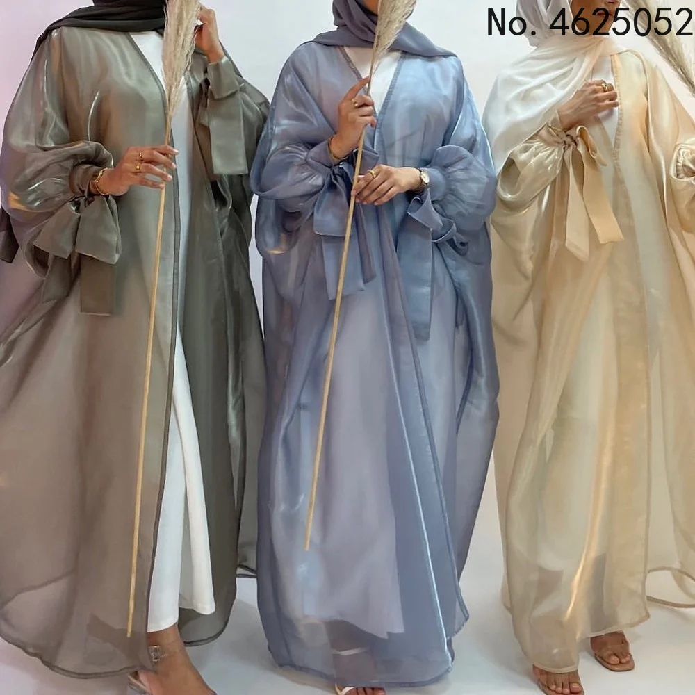 2025 Eid Abaya Dubai Puff Sleeves Muslim Dress Silky Turkey Kaftans for WomenRobe Kimono Islam Abayas Femme Musulmane African