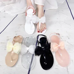 Transparent Slippers Female Shoes Luxury Slides Low Summer Clogs Woman 2024 Rubber Designer Beach Soft Rome Fabric PU PVC Fashio