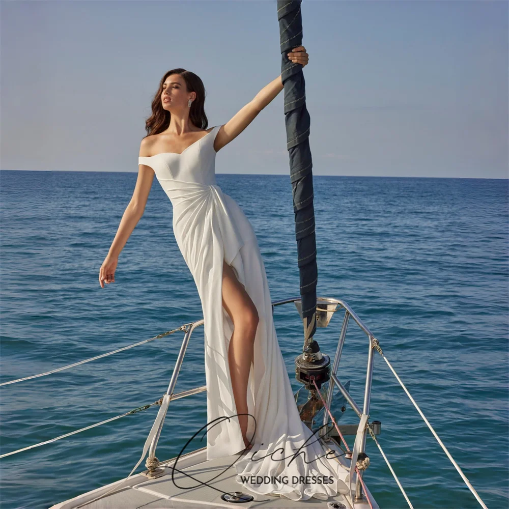 QICHE Sexy Off The Shoulder Mermaid Wedding Dresses Women 2026 V-Neck Pleat High Slit Bridal Gown Vestido De Noiva Customized