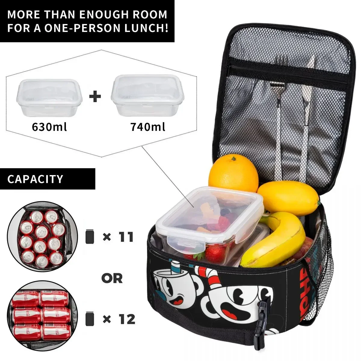 Insulated Lunch Bags Cuphead & Mugman Retro Games Merch Food Box New Arrival Cooler Thermal Bento Box For Work