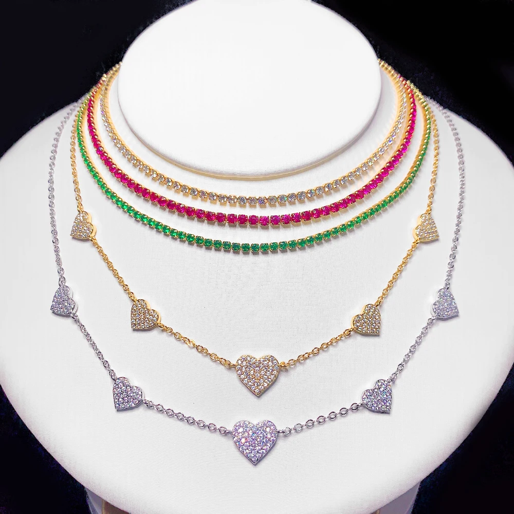 2025 New Gold Silver Color Mini Cz Paved Heart Charm Pendant Necklace Choker For Women Wedding Jewelry