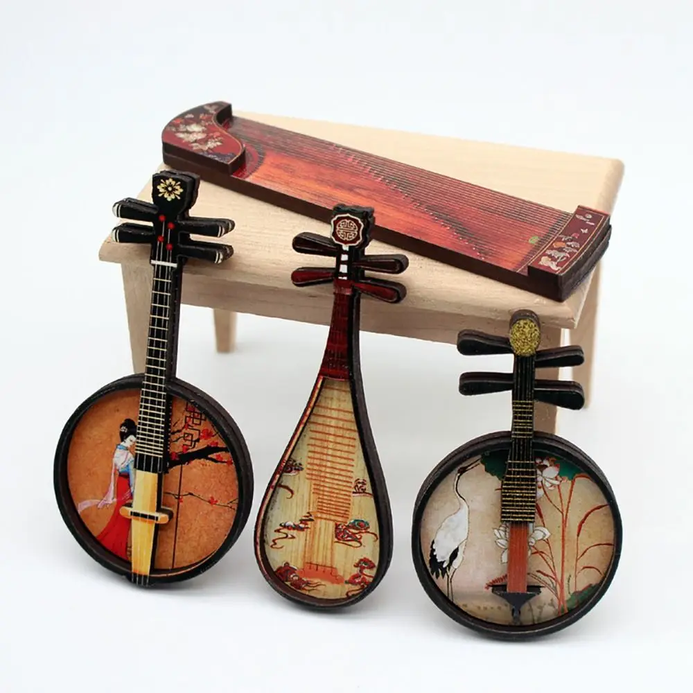 1/6 1/12 Dollhouse Musical Instruments Wood Courtesan Pattern Chinese Classical Instrument Scene Model Playing House