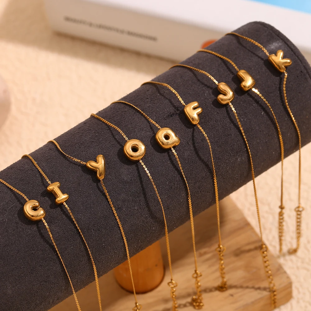 

E.B.belle 26 Letters Gold Plated S Chain Bracelet Stainless Steel Waterproof Hypoallergenic Fashion Jewelry For Women Charm