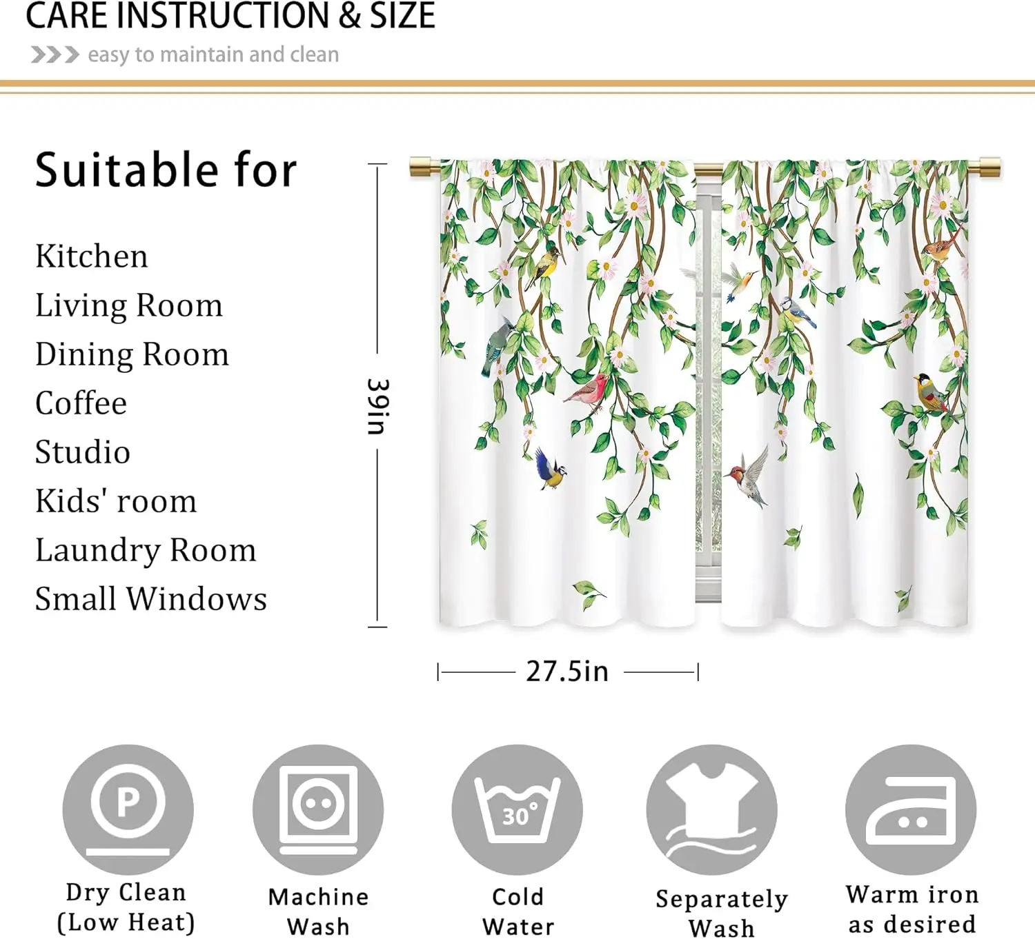 Green Leaves Hummingbird Kitchen Curtains Spring Eucalyptus Sage Green Bathroom Curtains Window Treatment Drape Tier Botanical