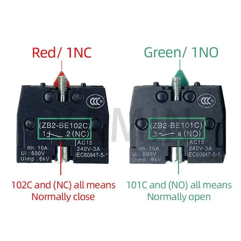 10 قطعة XB2 سلسلة إكسسوار 10A الفضة/النحاس الاتصال كتلة مفتاح بـزر دفع ZB2BE102C (NC) ZB2-BE101C (NO)