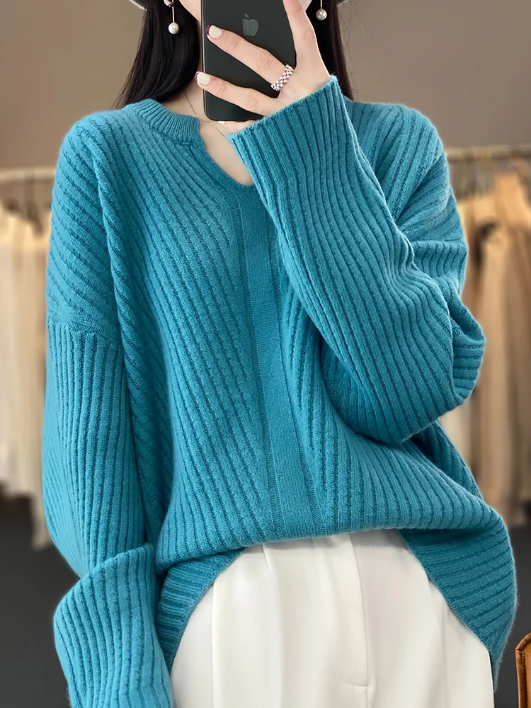 Women's Sweater New Arrival Large size 100% Merino Wool O-Neck Pullover Loose-fitting Knitted Jumper Lady Clothes Fashion Trends