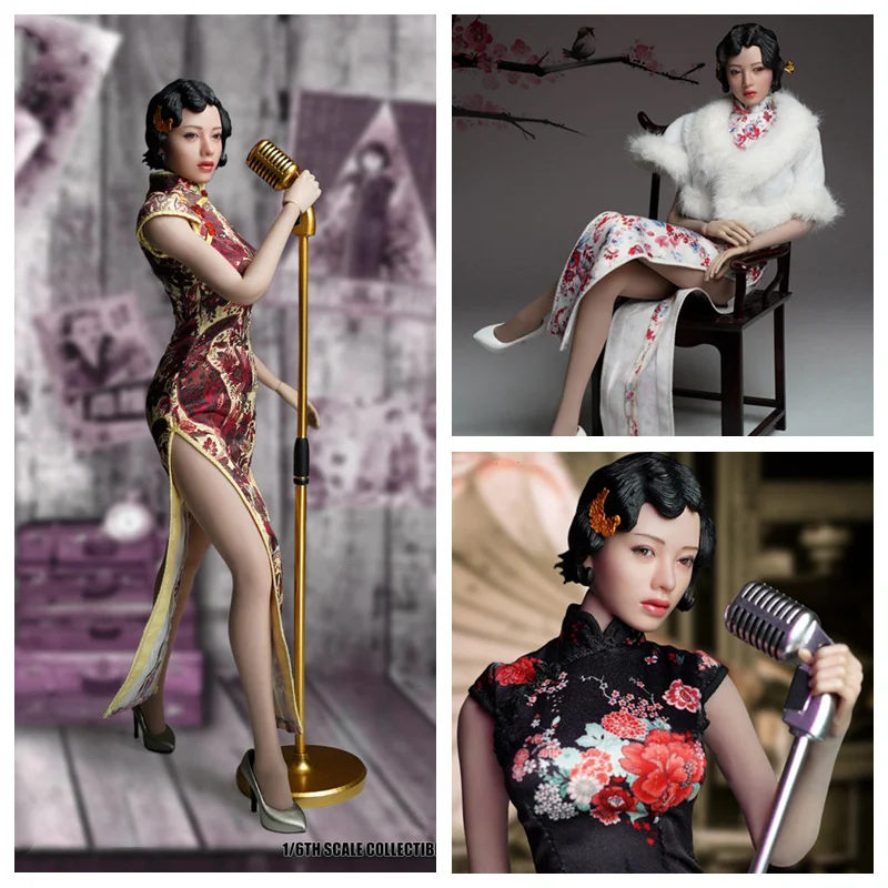 1/6 Scale SFD Chinese Cheongsam Woman Shanghai Singer Female Figure Tall 28cm BJD Action Figure Doll Soft Silicone Model Toys