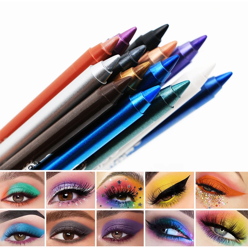 Pensil Eyeliner cepat kering, alat kosmetik 14 warna tahan lama tahan air tanpa mekar biru Pink