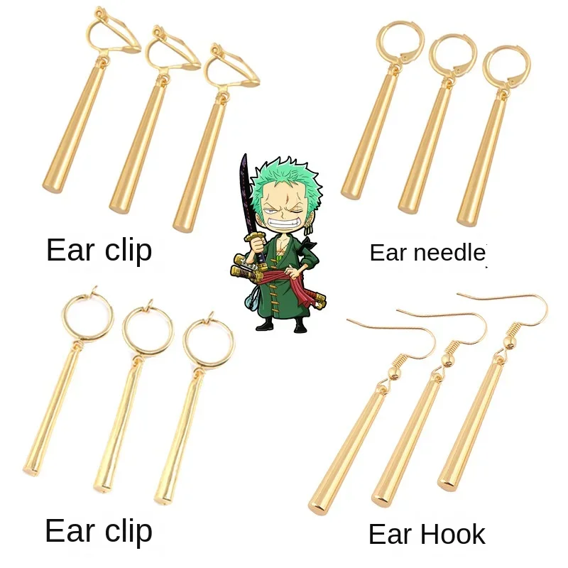 3Pcs Anime One Piece Roronoa Zoro Cosplay Earrings Unisex Ear Clips Halloween Decoration Jewelry Props Gift Accessories