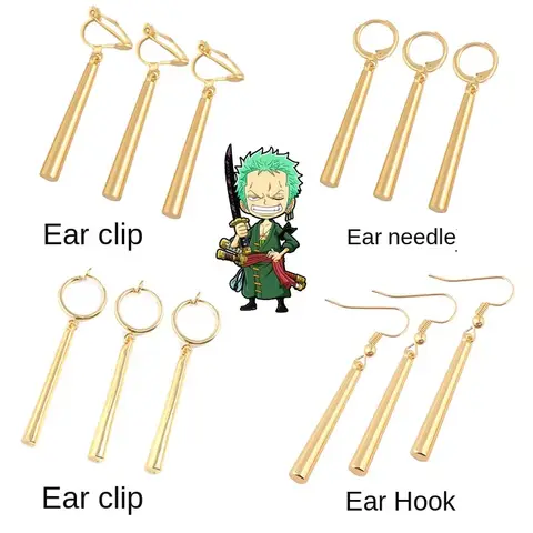 3Pcs Anime 원피스 Roronoa Zoro 코스프레 귀걸이 남여 귀 클립 할로윈 장식 쥬얼리 소품 선물 액세서리