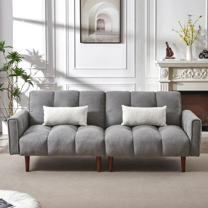 

Convertible Futon Sofa Bed, Adjustable Couch Sleeper, with Wooden Legs & 2 Pillows for Apartment, Living Room, Studio