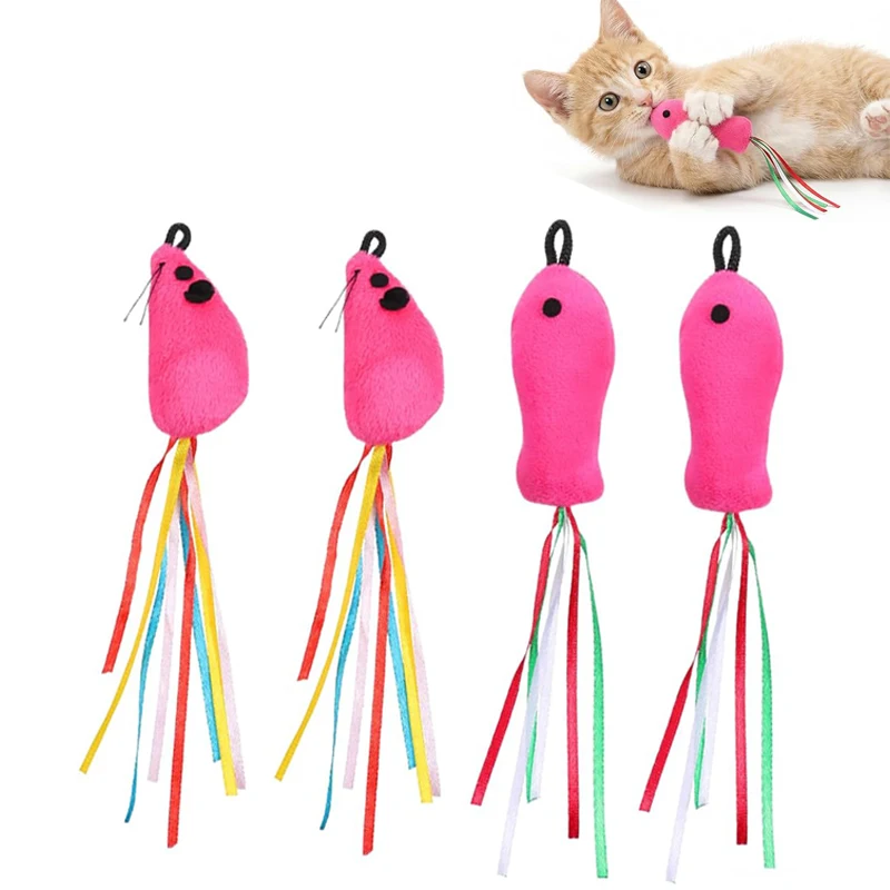 2/4 Stück Maus- und Fisch-Katzenspielzeug-Zubehör für Katzenangeln, Stahlseil-Kleinfisch-Ersatzkopf, Katzenspielzeug