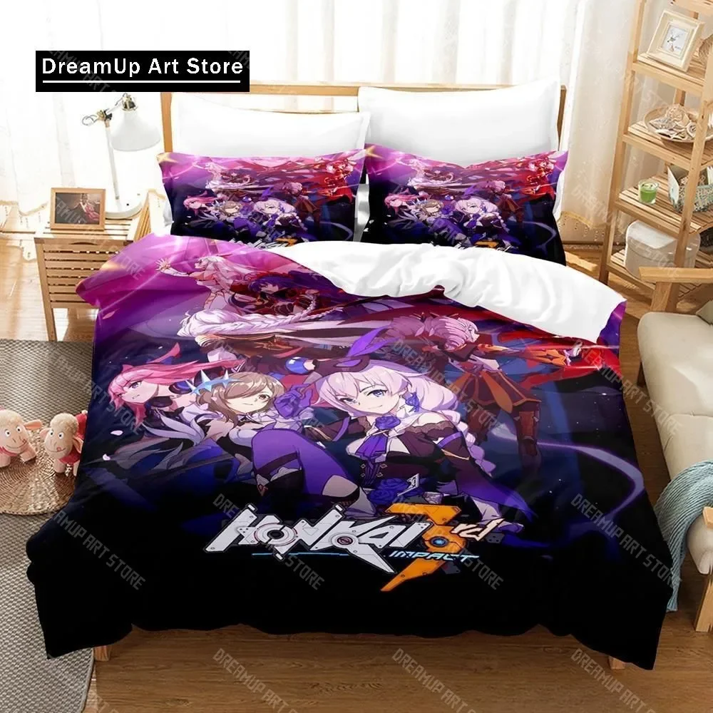 

Новый комплект постельного белья с 3d принтом в стиле аниме Honkai Impact 3rd, комплект из трех предметов с героями мультфильмов, комплект пододеяльников для взрослых и детей, домашний текстиль