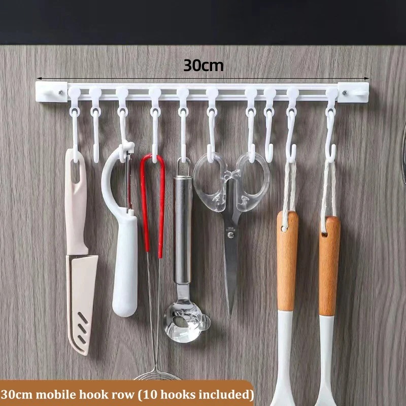  Punch-free Sliding Track Hook Kitchen Cabinet Door Back Row of Hanging Racks Sticky Hook Storage Rack to Save Space 