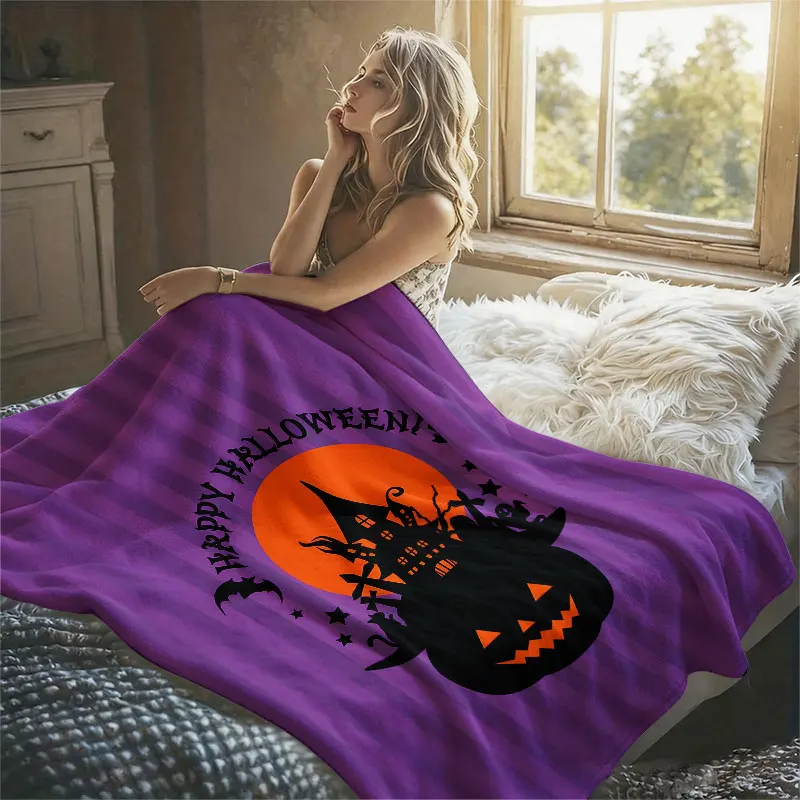 Halloween Haunted House Flannel Blanket Perfect for Sofa Office Bed Travel Sleep Read Relax Camping Four Season Use