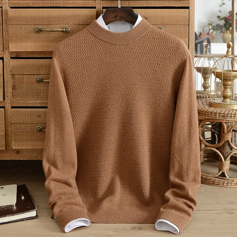

Autumn and winter 100% pure cashmere sweater men's half turtleneck pullover soft solid color jacquard bottoming sweater casual