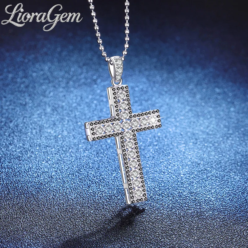 

LioraGem Hip-hop Full Diamond Cross Necklace Pendant, Exquisitely Designed D-color Moissanite Necklace Platinum PT950 Stamp