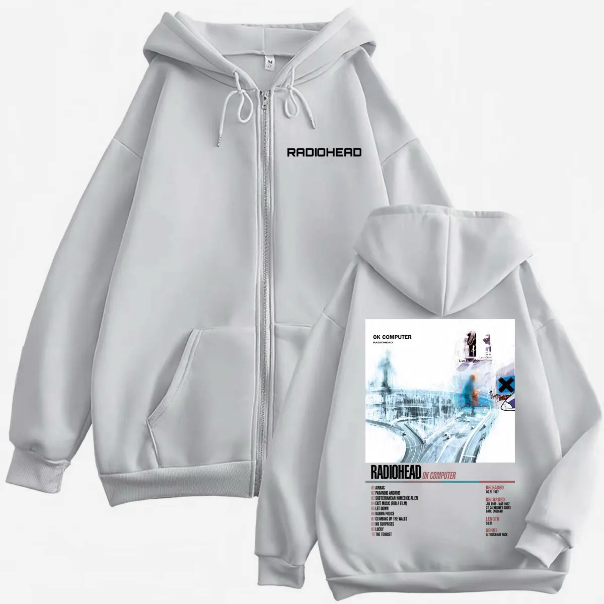 Radiohead ألبوم الموسيقى المشارك الجرافيك قلنسوة بسحاب الرجال النساء موضة روك زمم البلوفرات عالية الجودة الصوف بلوزات