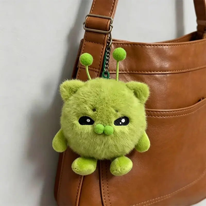 Cute Alien Green Cat Plush Keychain Ugly Moe Fluffy Doll Bag Pendant Cartoon Anime Figure Key Ring Women Bag Charms Gift