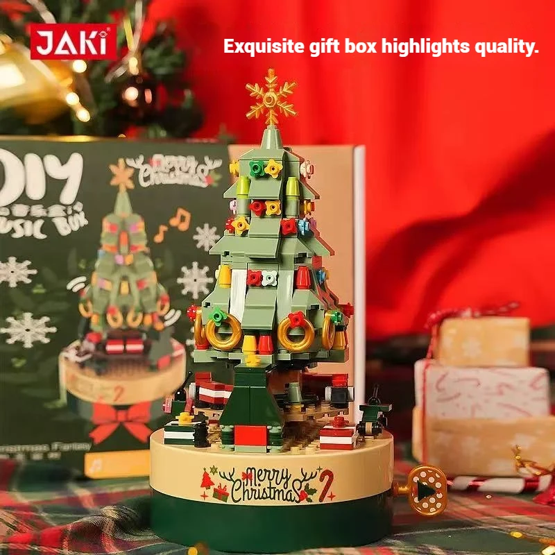 JAKI Christmas Music Box Desktop Ornament Building Blocks Tree Model Assembly Toy Children's Holiday Toy Gift