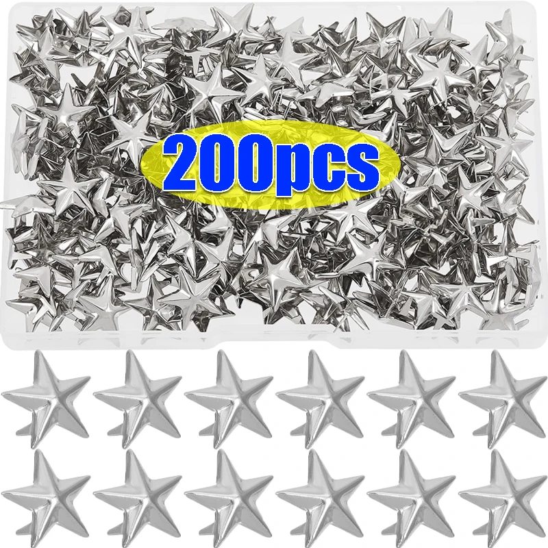 10/200Pcs Metal Star Rivets Silver Rock Punk DIY Clothes Shoes Bags Studs Spikes Crafts Accessories Sewing Buttons Leather Decor