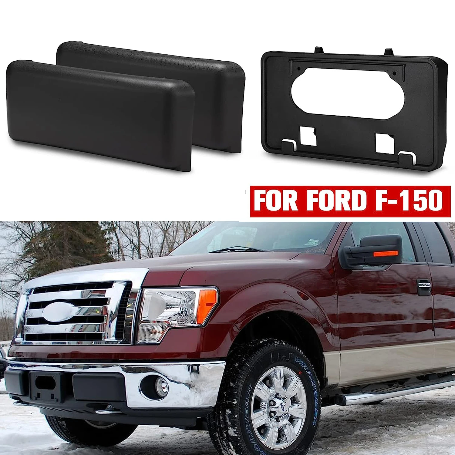 3pcs/set Pickup Front Bumper Guard Pads Caps + License Plate Frame Bracket For Ford F150 2009-2014