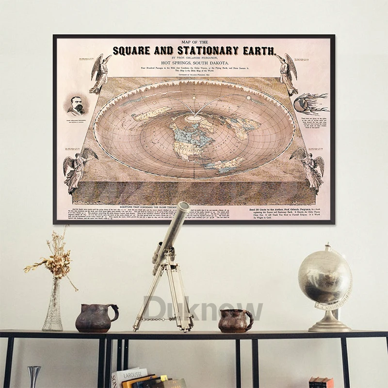 New Standard World Map Print Flat Earth Gleason’s Map Poster Vintage Alternative Science Wall Art Canvas Painting Home Decor