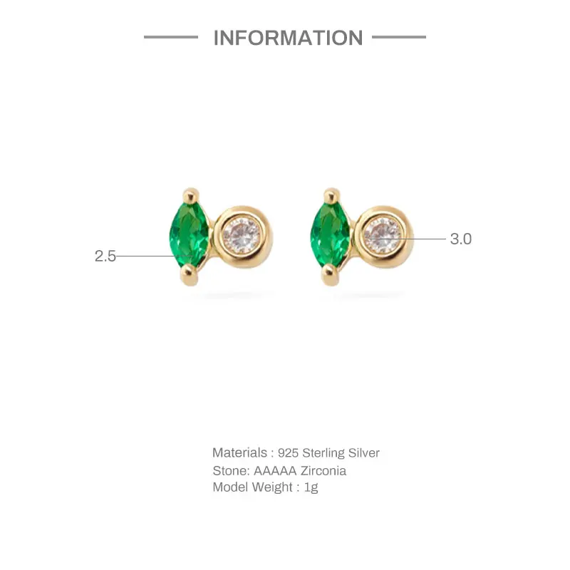 Pendientes Plata 925 Sterling Silver Piercing Earrings INS Simple Green Oval Zircon Stud Earring For Women Modern Jewelry