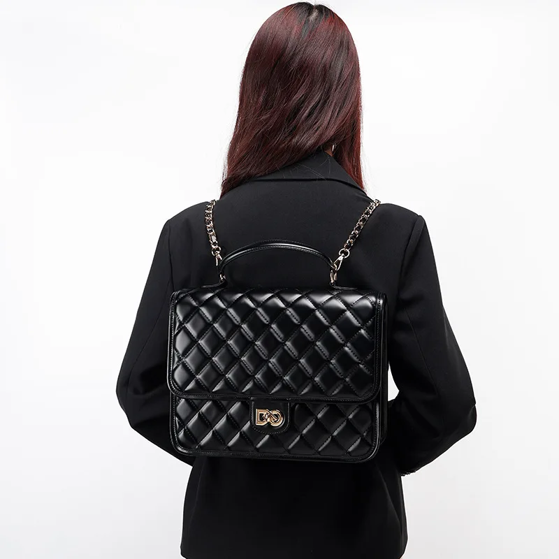 Rhombus Pattern Light Luxury Fashion Square College Style 2024 Versatile Small Fragrant Style Rhombus Chain Portable Backpack