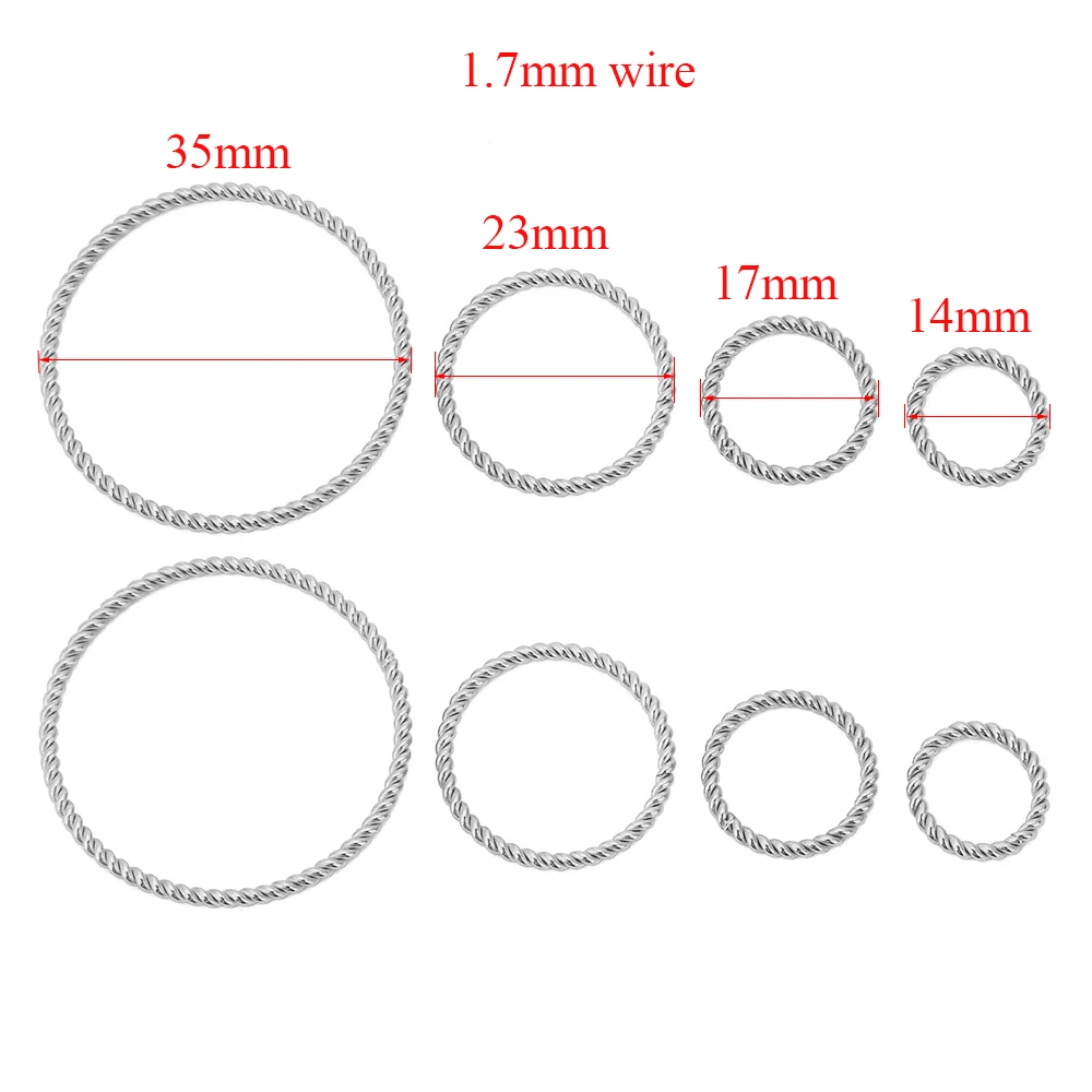 20pcs Stainless Steel Spiral Hoops Twisted Big Circles Necklaces Pendants Connectors Earrings Dangle Charms DIY Jewelry Findings