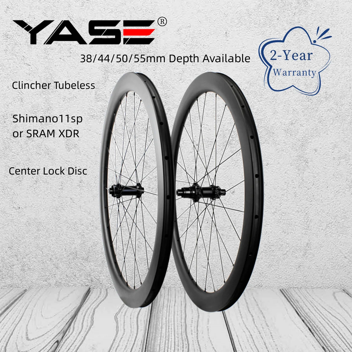 700C Carbon Road Bicycle Wheelset 38/44/50/55mm tubeless Bike Wheels Disc Center Lock  Road Carbon Wheels 100x12mm 142x12mm