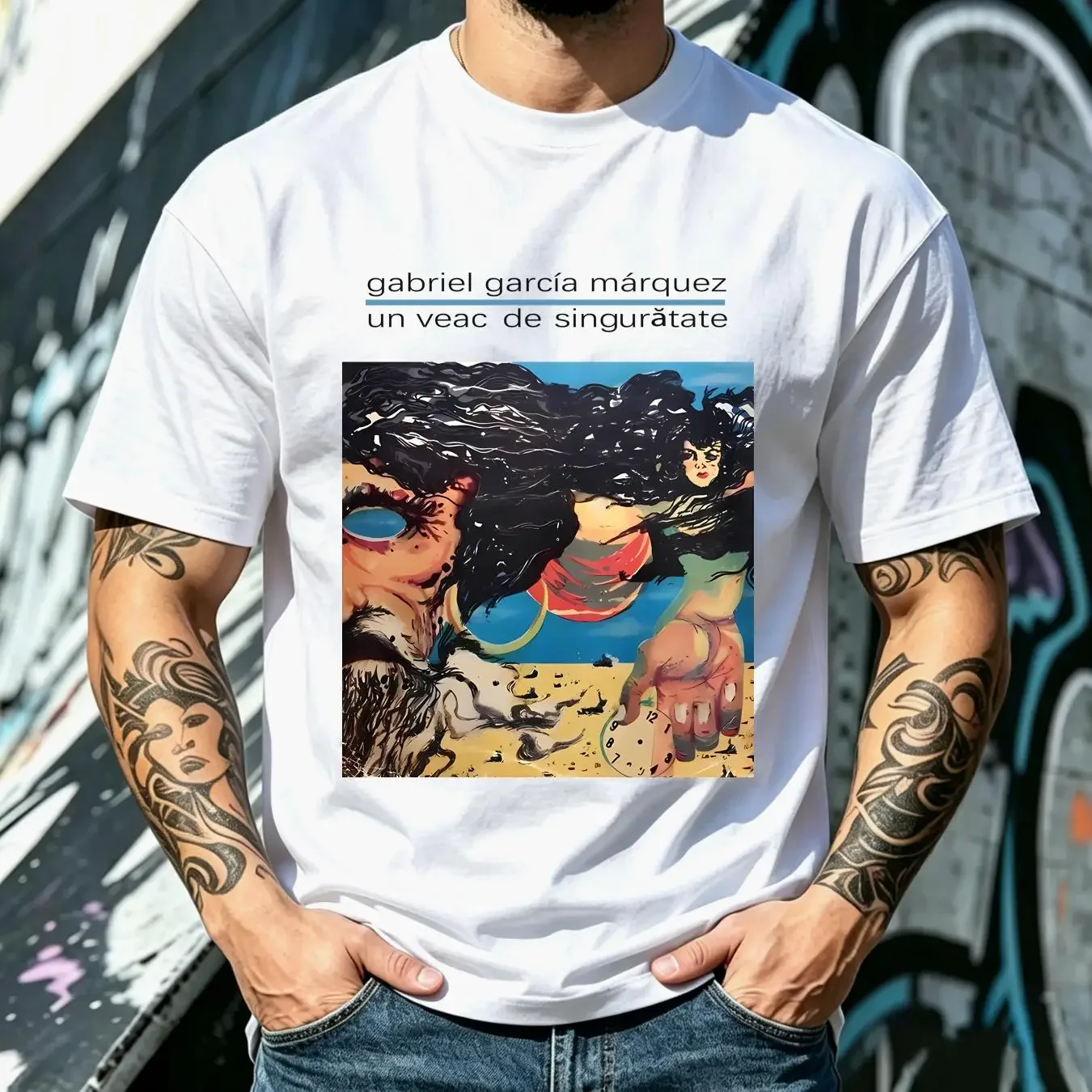 washed T Shirt 1974 romanian book cover for one hundred years of solitude vintage Washed Top For Everyday Wear Casual Versatile