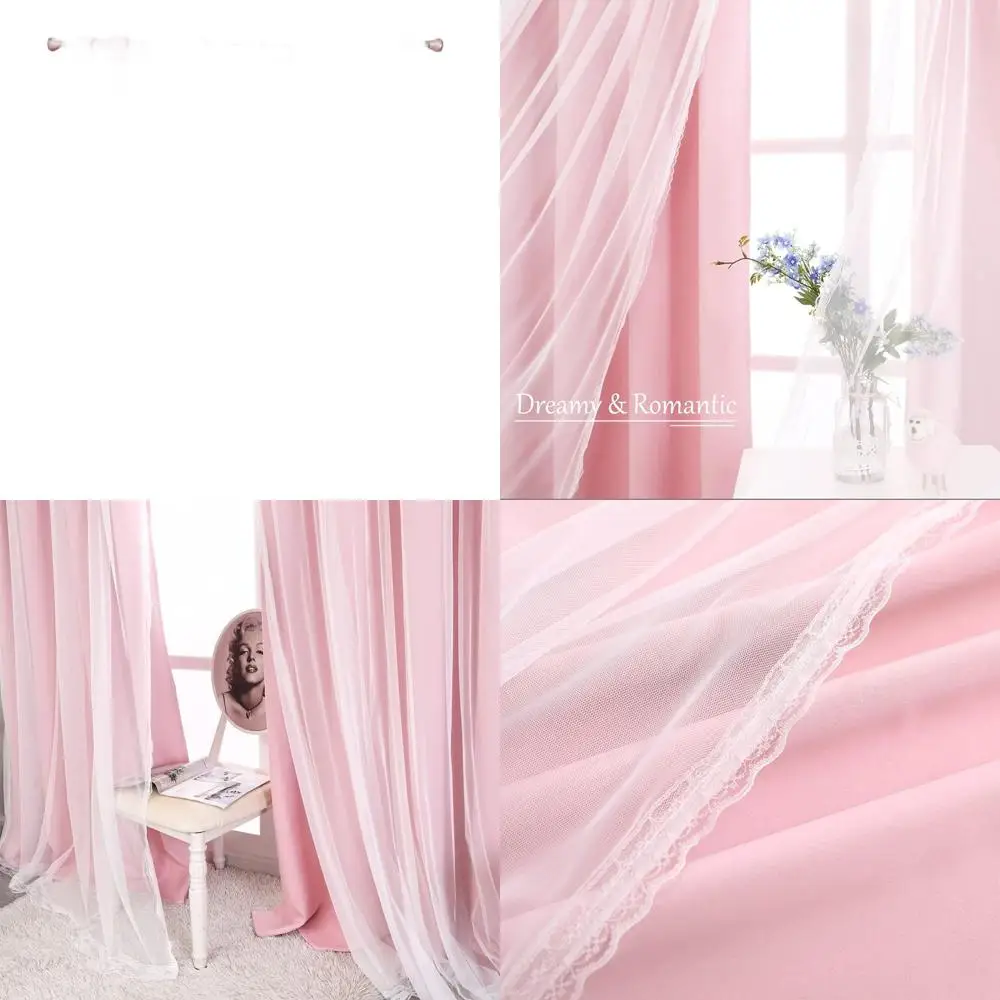 

Светло-розовый комплект двухслойных прозрачных и затемняющих штор с завязками, 52x108 дюймов, для детской и спальни