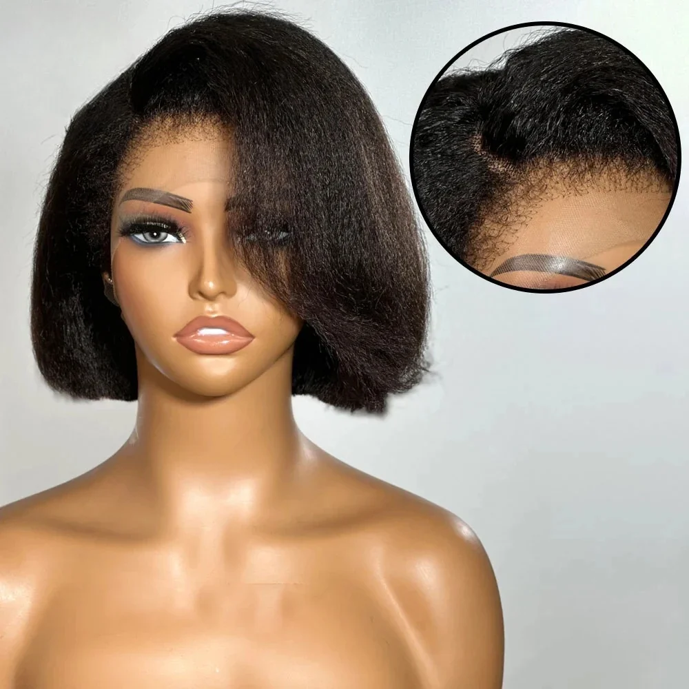 

Черный яки, короткий боб, странный, прямой, предварительно сорванный, мягкий, 18-дюймовый, кружевной передний парик для женщин с волосами ребенка, синтетические, бесклеевые, на каждый день