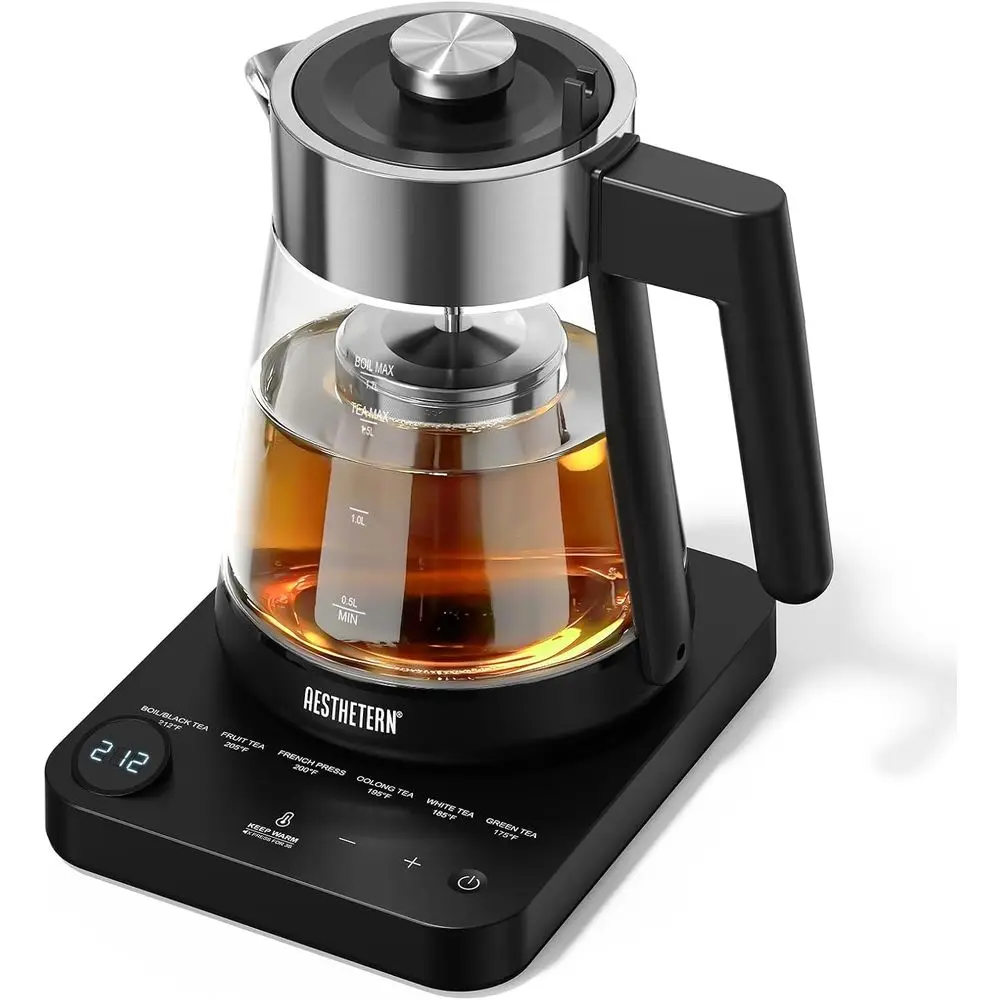 

1.7L Glass Electric Kettle with Temperature Control, Auto Shut-Off & 12H Keep Warm, Black