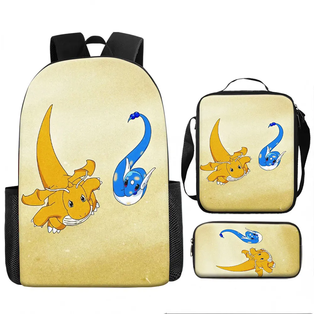 Sac pour enfants, Pokémon, ensemble de 3 sacs à dos Pokémon Mega Evolution, mignon, imprimé 3D, respirant, grande capacité, bagages de voyage