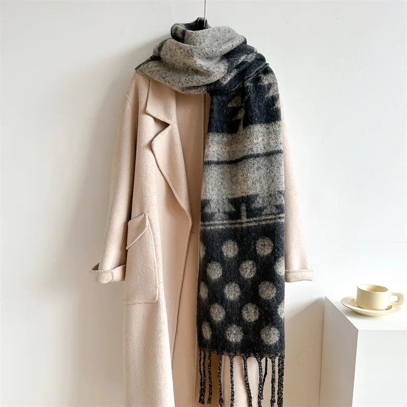 Women Scarf Imitation Cashmere Autumn Winter Dot Warm Shawl Thickening Tassel Neckerchief Female Soft Fashion Elegance Scarves