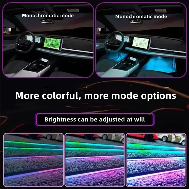 Universal 18 In 1 Full Color Streamer Car Ambient Lights RGB 64 Color LED Interior Hidden Acrylic Strip Symphony Atmosphere Lamp