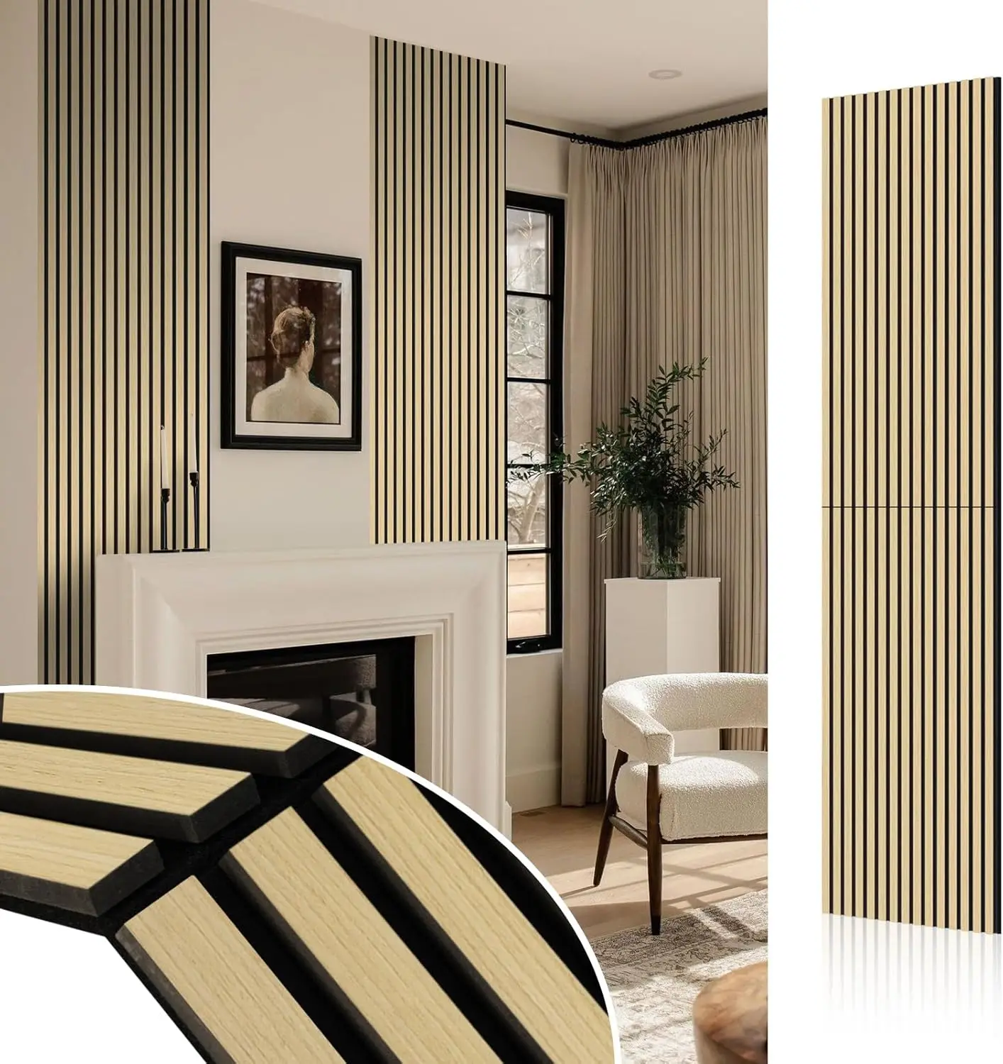 

Acoustic Wood Slat Wall Panels, Foldable Design 94.5" x 23.6", Sound Absorbing for Interior Decoration in Classic Oak