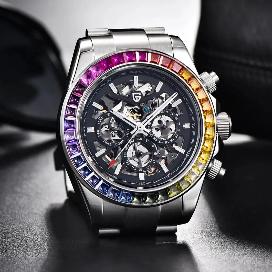 PAGANI DESIGN 2024 NEW PD1777 Luxury Men Mechanical Wristwatch Rainbow diamond Water Resistant Stainless steel reloj hombre